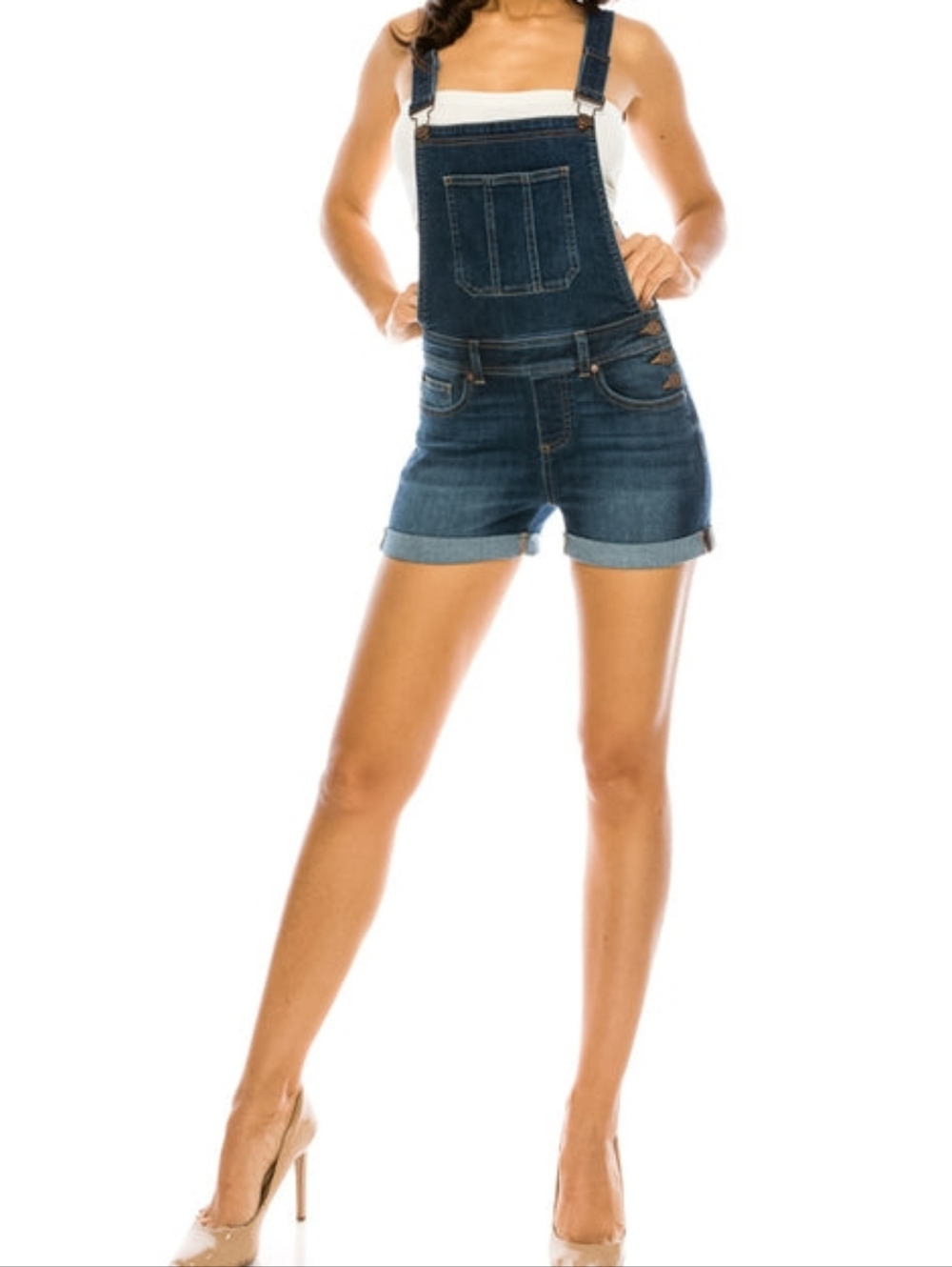 ENJEAN Dark Blue Classic Denim Shortalls Romper Size Small